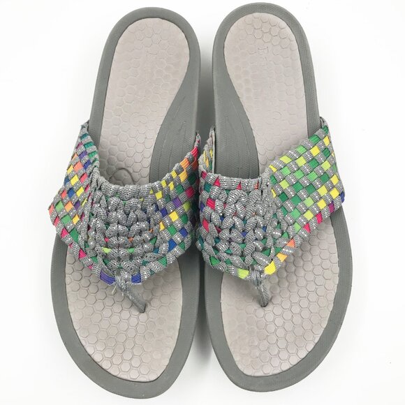 BARETRAPS Multicolored Gray Stretch Woven Flip Flop Sandals Womens 8 - Picture 6 of 10